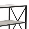 Gem 40 Inch Metal Console Sideboard Table, 3 Shelves, X Side Accents, Black, Whitewash