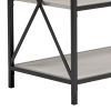 Gem 40 Inch Metal Console Sideboard Table, 3 Shelves, X Side Accents, Black, Whitewash