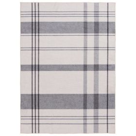 Kay 8 x 10 Area Rug, Classic Plaid Print, Soft Gray and White Polyester