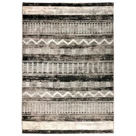 Chia 5 x 7 Area Rug, Woven Tribal Design, Cream and Black Polyester Fabric