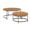 Modern 2 Piece Nesting Coffee Table And Ottoman Set, Mango Wood, Brown