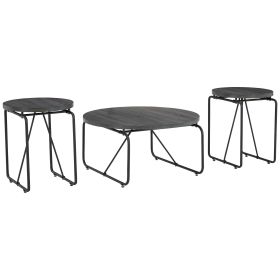 Modern 3 Piece Coffee Table Set with Side Tables, Metal Base, Charcoal