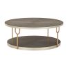 Modern 42 Inch Coffee Table, Ash Veneer, Metal Frame and Wheels, Gold, Gray