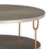 Modern 42 Inch Coffee Table, Ash Veneer, Metal Frame and Wheels, Gold, Gray
