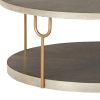 Modern 42 Inch Coffee Table, Ash Veneer, Metal Frame and Wheels, Gold, Gray