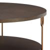 Modern 42 Inch Coffee Table, Ash Veneer, Metal Frame, Wheels, Gold, Brown