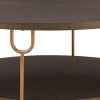 Modern 42 Inch Coffee Table, Ash Veneer, Metal Frame, Wheels, Gold, Brown