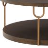 Modern 42 Inch Coffee Table, Ash Veneer, Metal Frame, Wheels, Gold, Brown