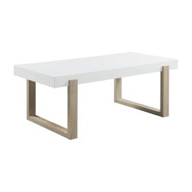 Shay 47 Inch Coffee Table, Thick Rectangular Tabletop, High Gloss White