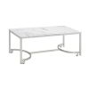 46 Inch Coffee Table, Faux Marble Surface, Silver Finished Geometric Base