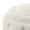 Lina 28 Inch Round Ottoman, Storage Area, Pearl White Vegan Faux Leather
