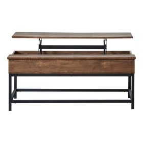 47 Inch Coffee Table, Wide Rectangular Lift Top, Rustic Brown Coloration