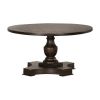 Aria 36 Inch Coffee Table, Round Plank Top, Turned Pedestal, Espresso Brown