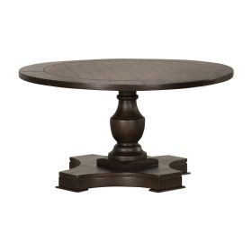 Aria 36 Inch Coffee Table, Round Plank Top, Turned Pedestal, Espresso Brown