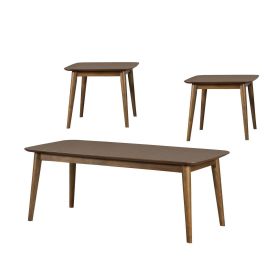 3 Piece Rectangular Coffee and Square End Table Set, Rich Walnut Brown Wood