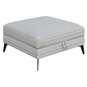 35 Inch Ottoman with Storage, Upholstered Geometric Pattern Printed Fabric