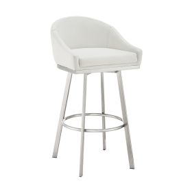 Sheryl 26 Inch Swivel Counter Stool Chair, Low Back, White Faux Leather