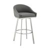 Sheryl 30 Inch Metal Swivel Bar Stool Chair, Low Back, Gray Faux Leather