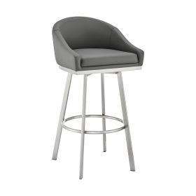 Sheryl 30 Inch Metal Swivel Bar Stool Chair, Low Back, Gray Faux Leather