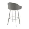 Sheryl 30 Inch Metal Swivel Bar Stool Chair, Low Back, Gray Faux Leather