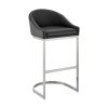Lina 28 Inch Bar Stool Chair, Metal Cantilever Base, Black Faux Leather