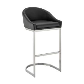Lina 28 Inch Bar Stool Chair, Metal Cantilever Base, Black Faux Leather