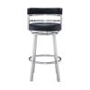 Eva 30 Inch Padded Swivel Bar Stool Chair, Steel Finish, Black Faux Leather