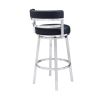 Eva 30 Inch Padded Swivel Bar Stool Chair, Steel Finish, Black Faux Leather
