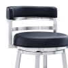 Eva 30 Inch Padded Swivel Bar Stool Chair, Steel Finish, Black Faux Leather