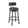Eleanor 30 Inch Swivel Bar Stool Chair, Round Mocha Brown Faux Leather Seat