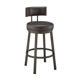 Eleanor 30 Inch Swivel Bar Stool Chair, Round Mocha Brown Faux Leather Seat