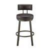 Eleanor 30 Inch Swivel Bar Stool Chair, Round Mocha Brown Faux Leather Seat