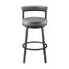 Elysha 30 Inch Swivel Bar Stool Chair, Round Cushion, Gray Faux Leather