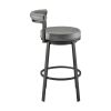 Elysha 30 Inch Swivel Bar Stool Chair, Round Cushion, Gray Faux Leather