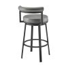 Elysha 30 Inch Swivel Bar Stool Chair, Round Cushion, Gray Faux Leather