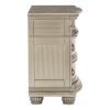 Caitlin 35 Inch 3 Drawer Nightstand with Marble Top, Leaf Carvings, Silver