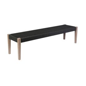 Nif 71 Inch Rectangular Dining Bench, Rope Woven Top, Tapered Legs, Black
