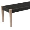 Nif 71 Inch Rectangular Dining Bench, Rope Woven Top, Tapered Legs, Black