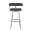 Sez 26 Inch Modern Swivel Counter Stool Arm Chair, Backrest, Steel, Gray