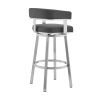 Sez 26 Inch Modern Swivel Counter Stool Arm Chair, Backrest, Steel, Gray