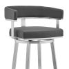 Sez 26 Inch Modern Swivel Counter Stool Arm Chair, Backrest, Steel, Gray