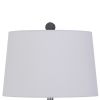 25 Inch Oval Table Lamp, Set of 2, White Fabric Drum Shade, Black, Silver