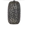 25 Inch Oval Table Lamp, Set of 2, White Fabric Drum Shade, Black, Silver