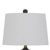27 Inch Modern Curved Table Lamp, Set of 2, Round Shade, Black, Gold Resin