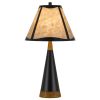 30 Inch 3 Way Table Lamp, Beige Mica Shade, Rubberwood and Black Metal Body
