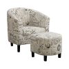 30 Inch Barrel Accent Chair with Half Oval Ottoman, Off White French Script