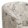 30 Inch Barrel Accent Chair with Half Oval Ottoman, Off White French Script