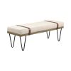 47 Inch Accent Bench, Faux Leather Straps, Black Hairpin Legs, Beige Fabric