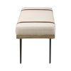 47 Inch Accent Bench, Faux Leather Straps, Black Hairpin Legs, Beige Fabric