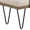 47 Inch Accent Bench, Faux Leather Straps, Black Hairpin Legs, Beige Fabric